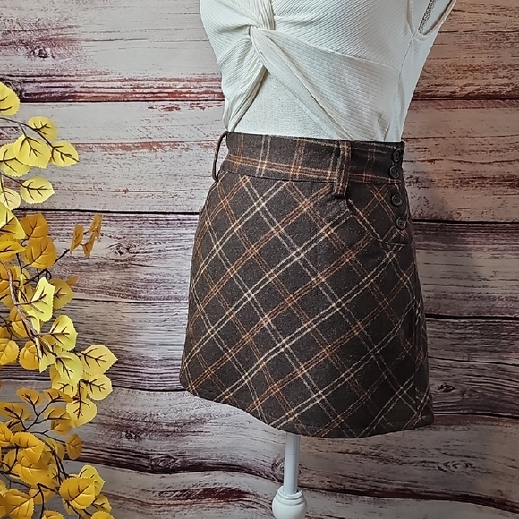 Free People Dresses & Skirts - FREE PEOPLE VINTAGE Y2K BROWN PLAID WOOL BLEND MINI-SKIRT